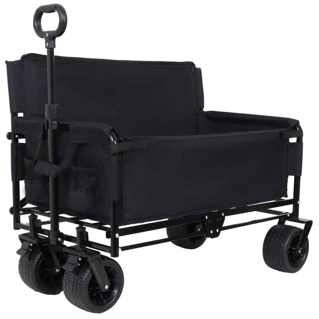 3-in-1 Convertible Folding Wagon with Bench Seat & Storage - 500lb Heavy-Duty, 180L All-Terrain Cart, Black