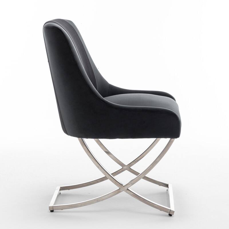 Modern Contempoary Velvet Dining Chair Set of 2 with Metal Frame Legs and Back Pull