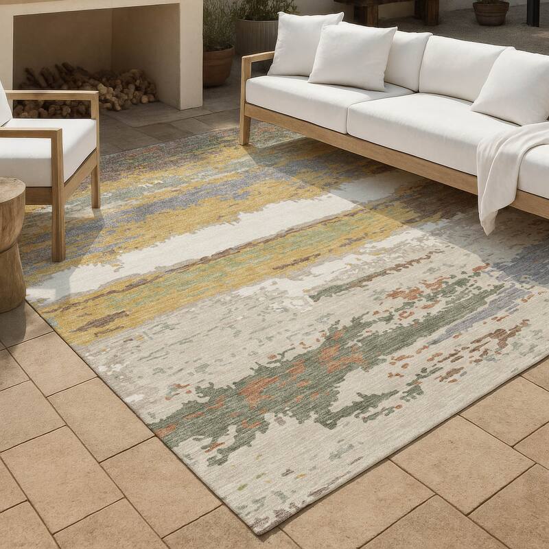 Machine Washable Indoor/ Outdoor Modern Buena Chantille Rug - Gold - 5' x 7'6"