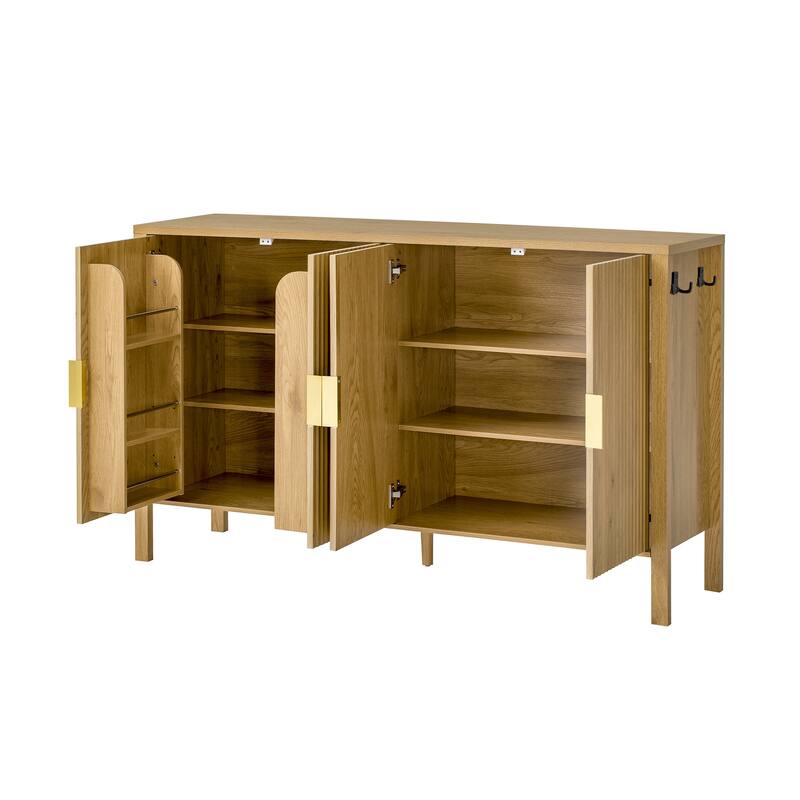 Carl Modern 4 Doors Stripe Door Storage Cabinet with Hooks and Adjustable Shelves