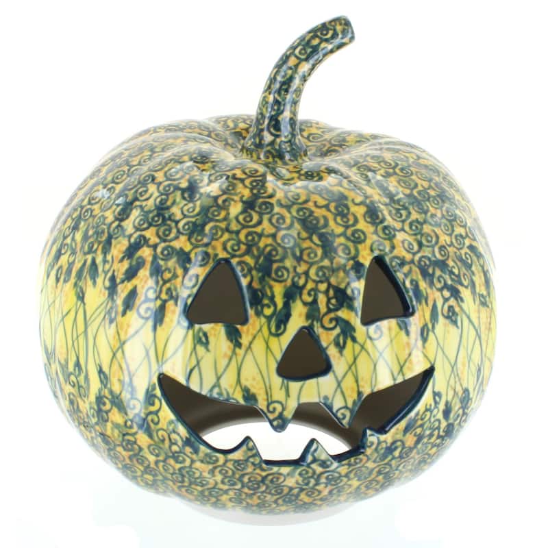 Blue Rose Polish Pottery L022-Manufaktura Large Pumpkin - Green Lantern