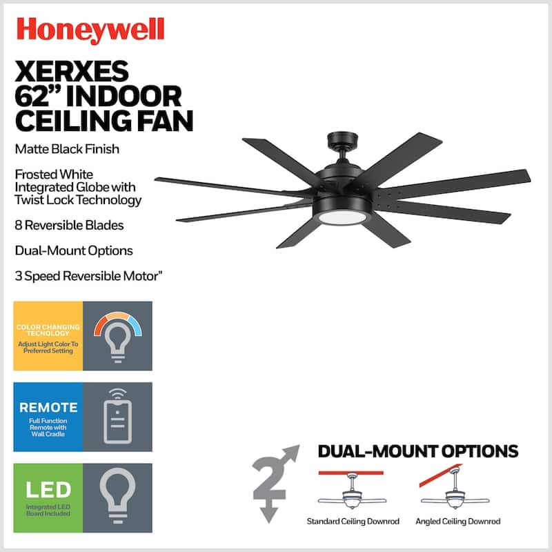 Honeywell Xerxes Modern & Contemporary LED Ceiling Fan with Light and Remote Control