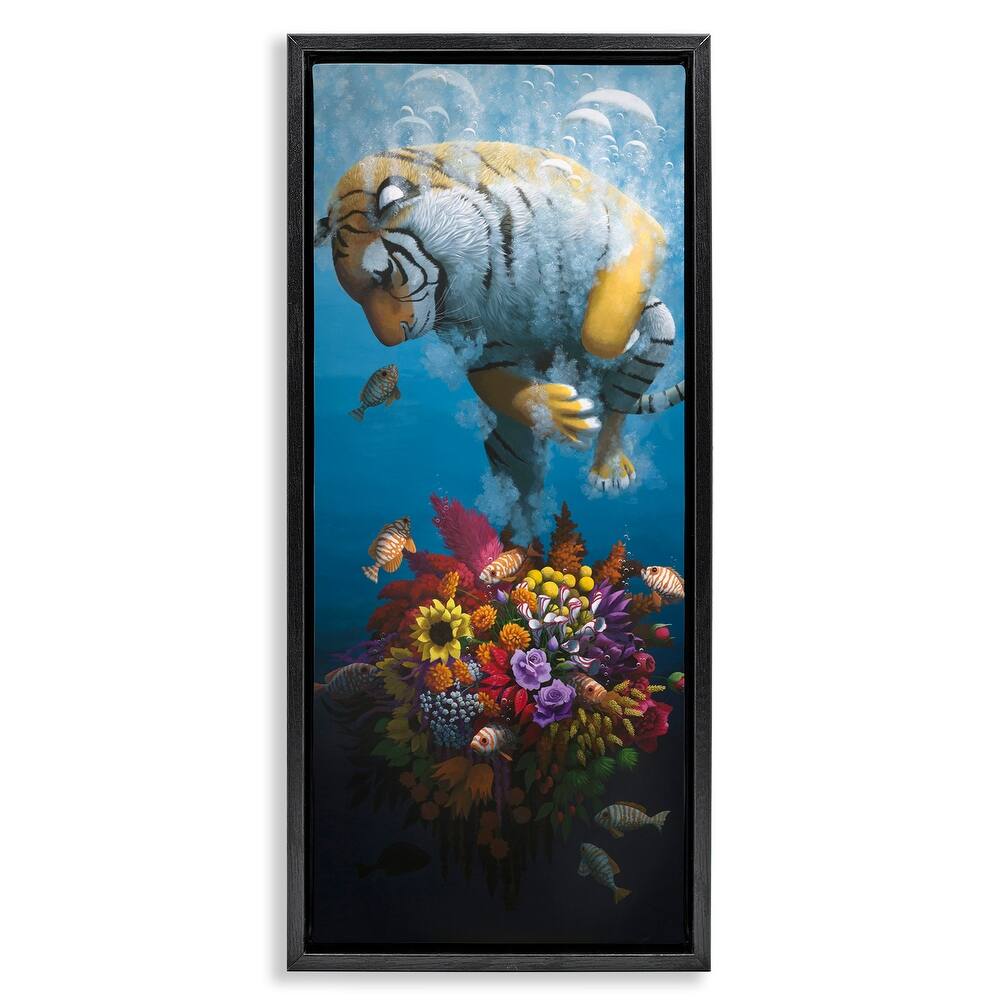 Stupell Curious Tiger & Underwater Bouquet Framed Floater Canvas Wall Art Design By Heather Gauthier
