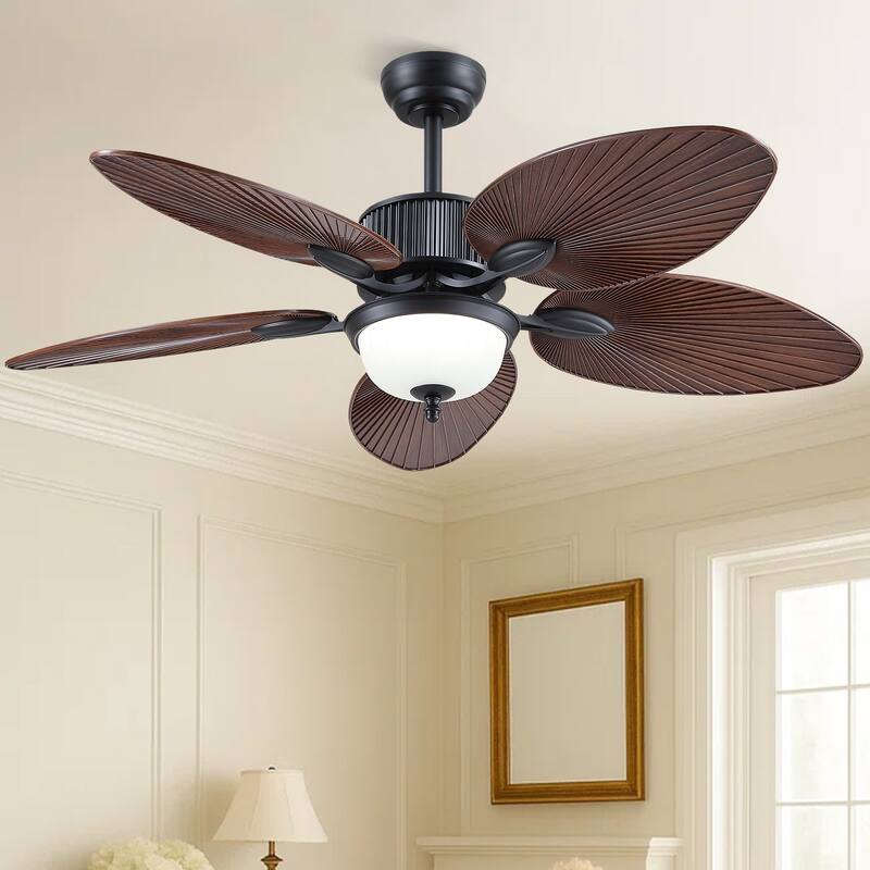 Kviflon 50 Inch Tropical Ceiling Fan with Palm Leaf Blades Glass Cover Remote Waterproof for Farmhouse Living Room Patio Bedroom