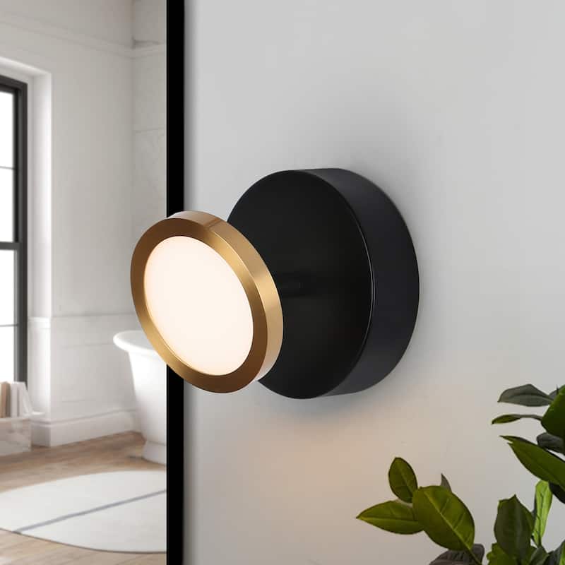 Modern Contemporary 1-Light LED Black Gold Wall Sconces Lighting Mini Bathroom Vanity Lights - 4.7" L x 4" W x 4.7" H