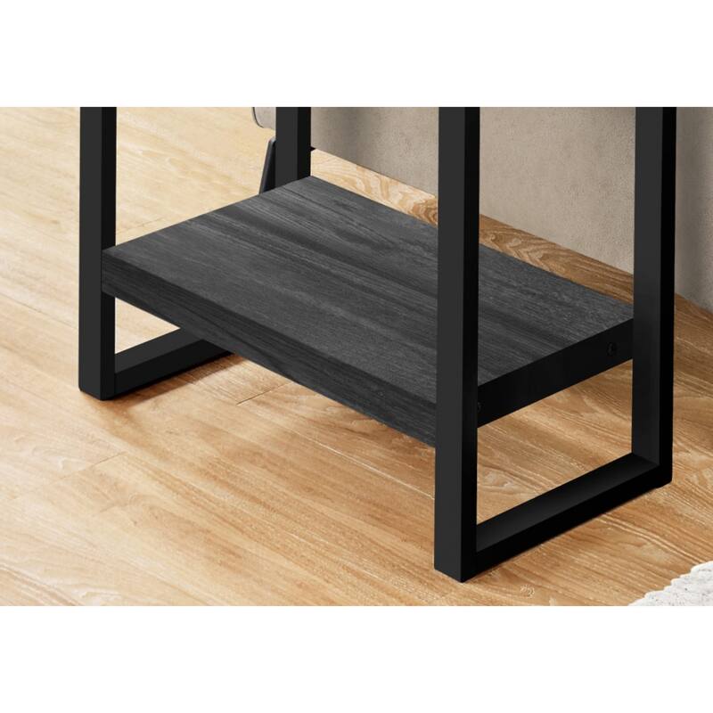 24" Modern Black End Table with Shelf Rectangular Wood Top and Metal Frame for Living Room - 23.75”H x 23.75”L x 12”W