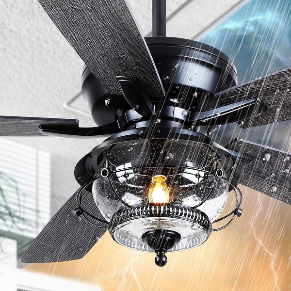 slide 2 of 41, 52 Inch Indoor and Outdoor Farmhouse Ceiling Fan with Light DC motor Wooden Blades Waterproof Grey2-52"
