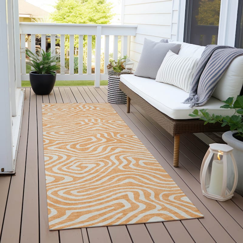 Machine Washable Indoor/ Outdoor Abstract Modern Chantille Rug - Peach - 2'3" x 7'6"