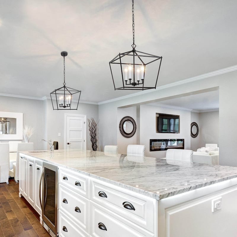 Modern Black 4-Light Lantern Chandelier Island Light for Kitchen Island - L17.5"*W17.5"*H20"