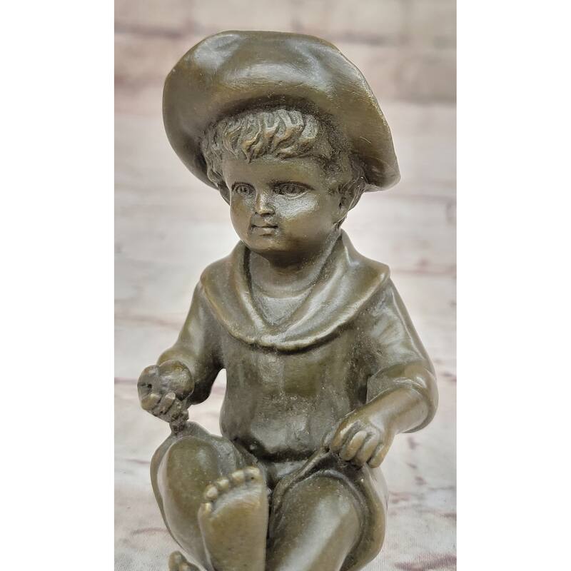Hat Boy Bronze Statue And Sculpture Kid Figurine Handmade Artwork Statue
