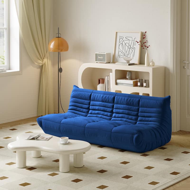 3 Seats Lazy Floor Sofa, Teddy Velvet Sofa Bean Bag Couch - Blue