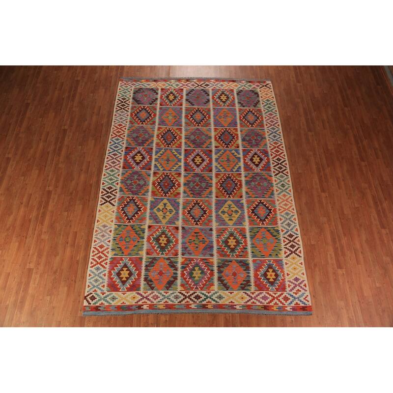 All-Over Kilim Oriental Area Rug Flatweave Tribal Wool Carpet - 8'2"x 11'7"
