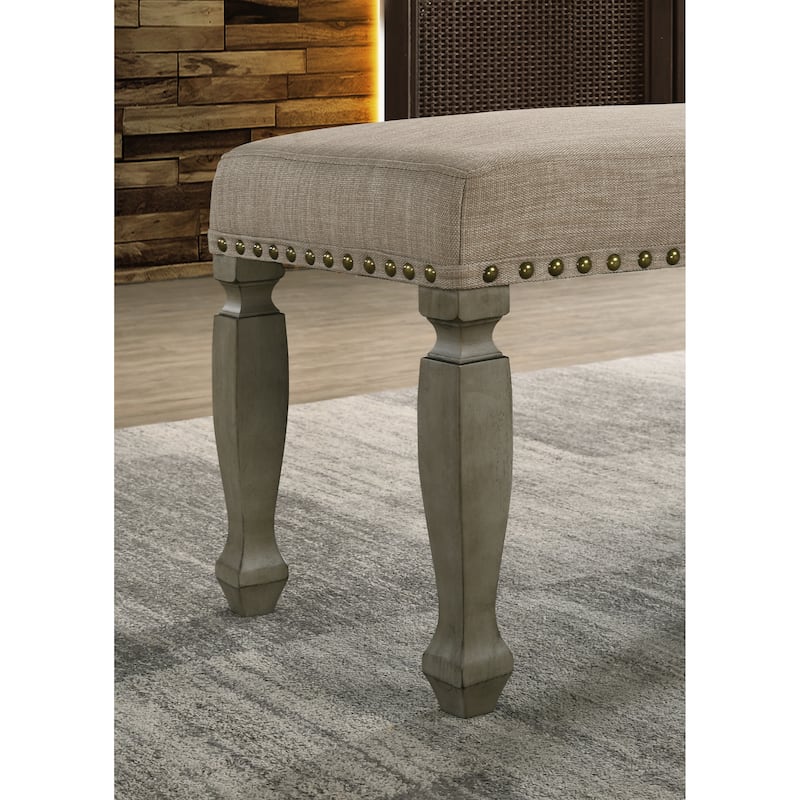 Roundhill Furniture Breda Antique Gray Finish Upholstered Nailhead Bench - N/A