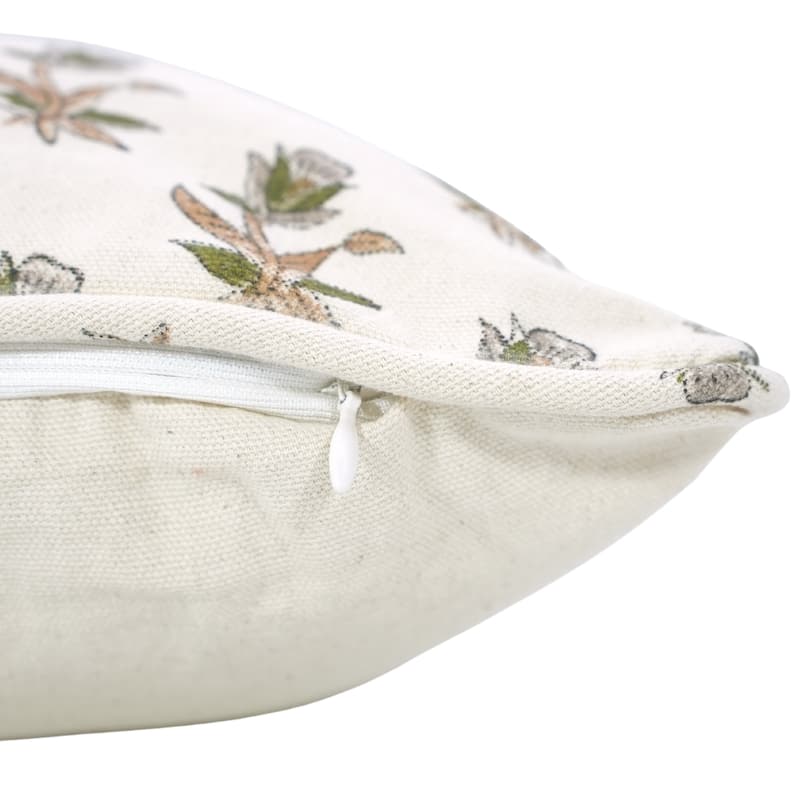 Fabdivine Handmade Floral Block Print Soft Pure Linen Fabric Pipine Pillow Cover Decorative Cushion Case