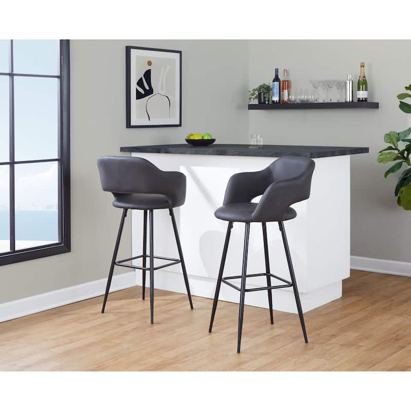 Porch & Den Vallen 30" Fixed-Height Faux Leather Counter Stool with Metal Legs & Square Footrest (Set of 2)