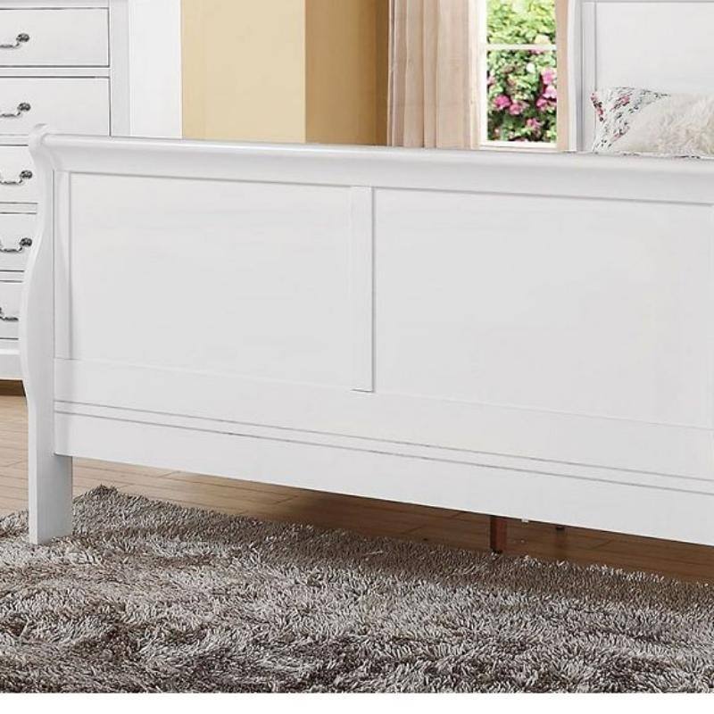 Louis Philippe Eastern Solid Pine King Bed Sleigh Bed in White with Slats & Headboard