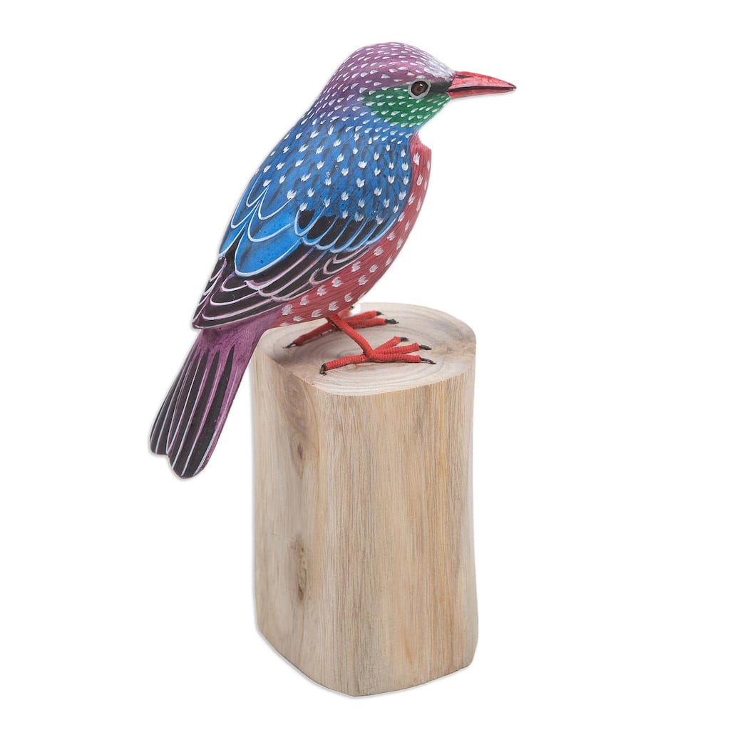 Novica Handmade Starling Spreeuw Wood Statuette