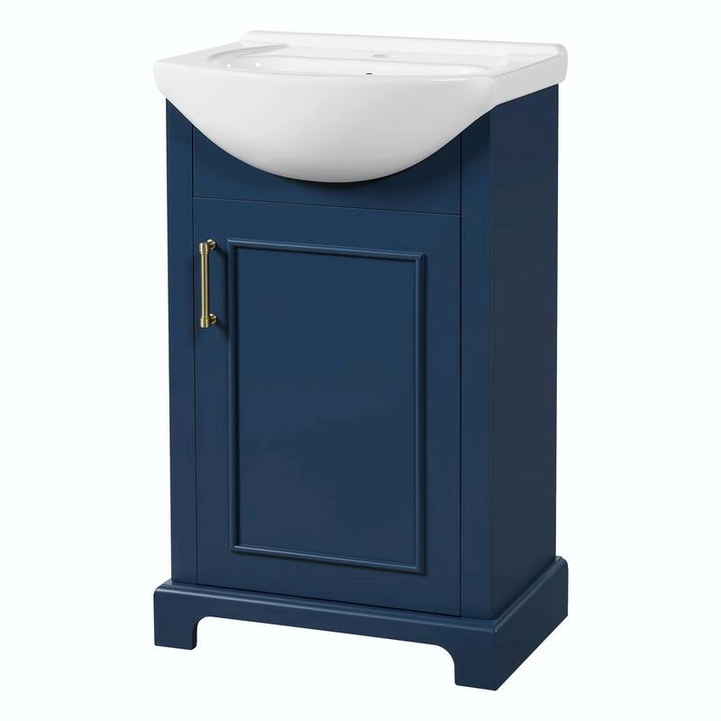 20-inch Bathroom Vanity with Ceramic Sink, Freestanding Vanity Set with Soft-Closing Door & Bulged Ceramic Basin