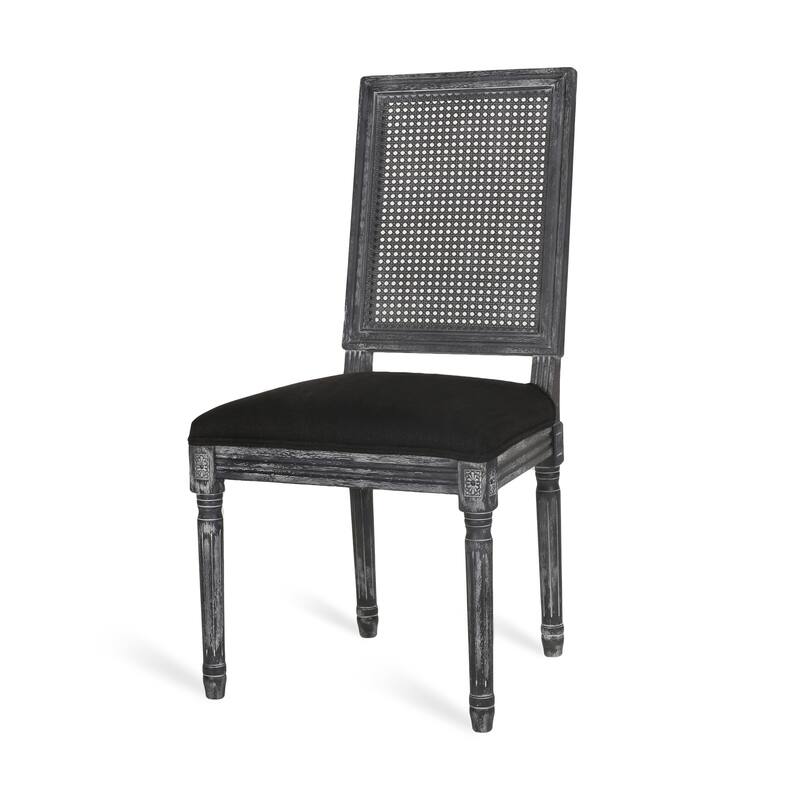 French Dining Chairs Set of 2, Rattan Farmhouse Upholstered Dining Chairs with Backrest and Wood Frame for Living Room, Kitchen