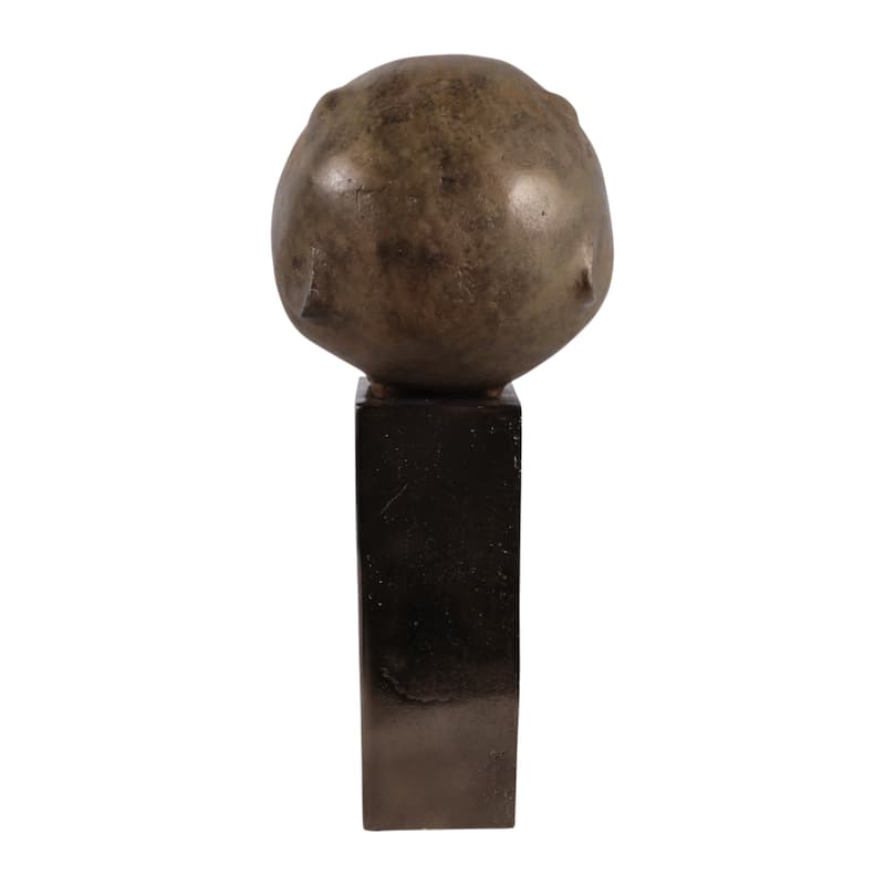 Decorative Smiley Head on Pedestal Sculpture