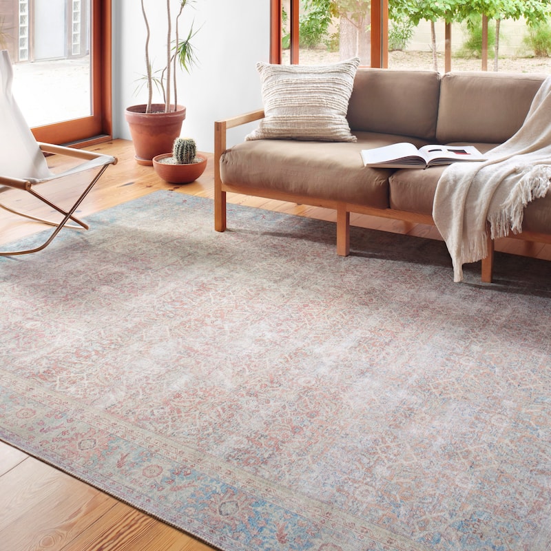 Alexander Home Sophia Printed Shabby Chic Distressed Area Rug - 5'-0" x 7'-6" - red / teal - Rectangle