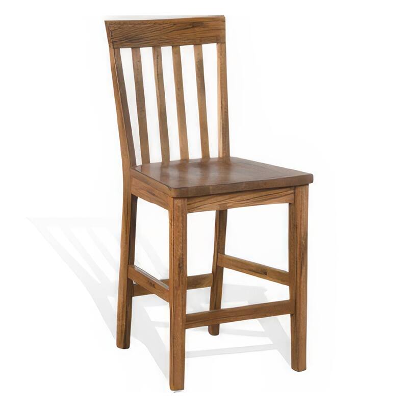 Marv Counter Height Chair Set of 2, Wooden Seat, Oak Brown Wood Finish