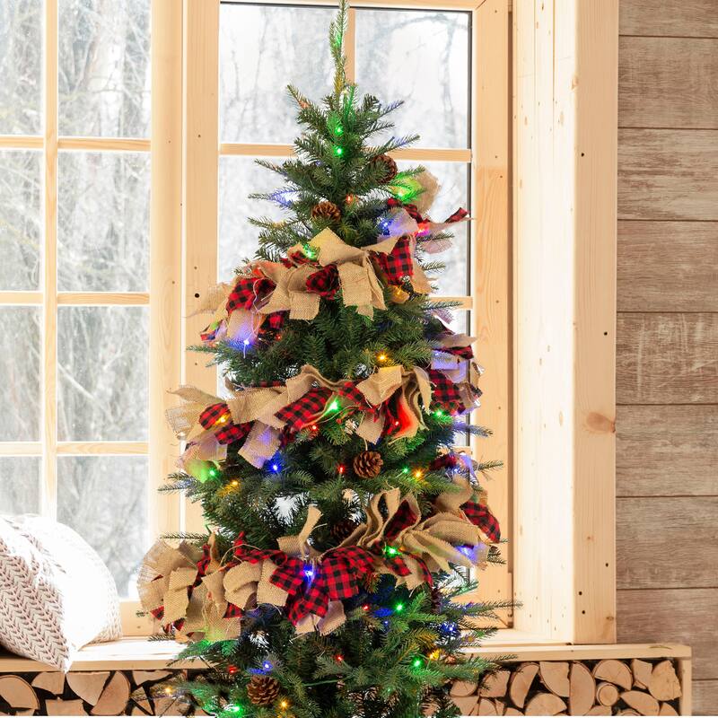 Glitzhome 6 Feet Christmas Red and Black Plaid Fabric Garland