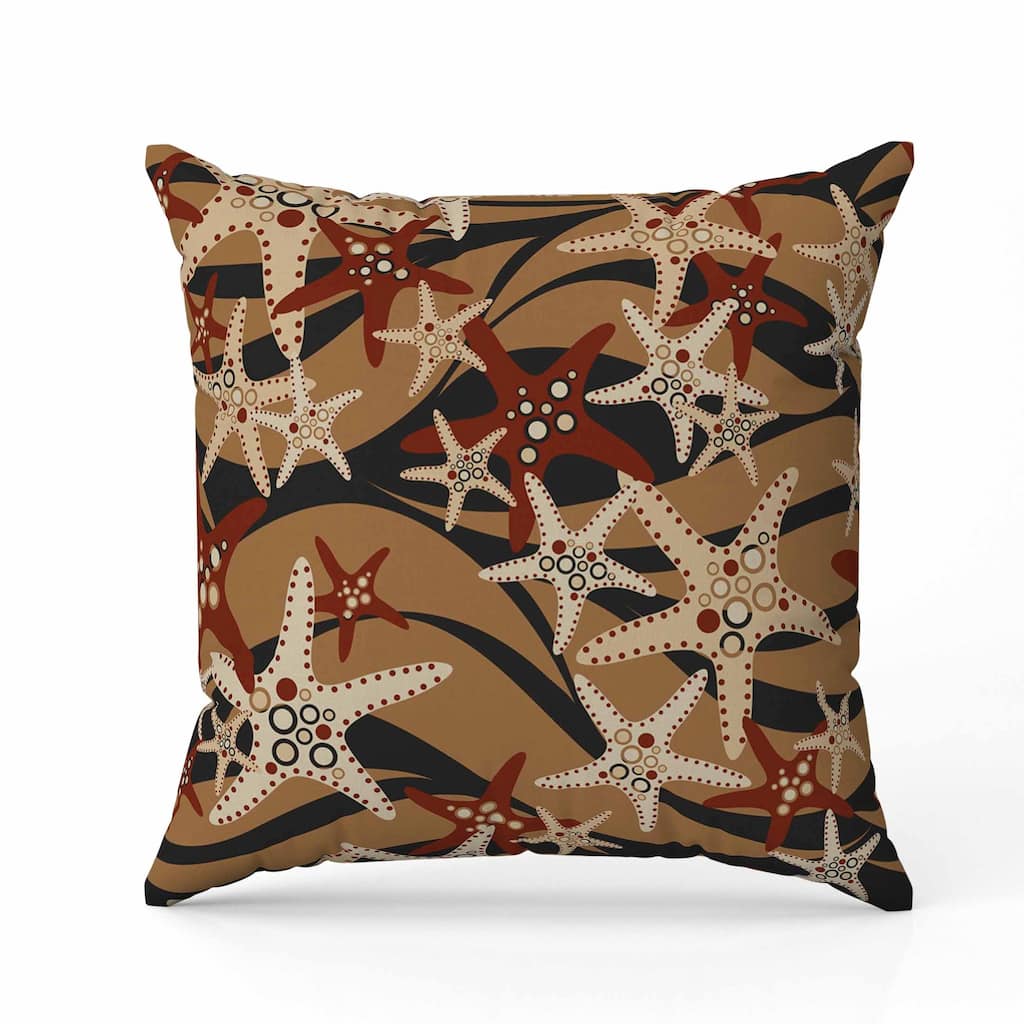 Starfish Sway Faux Suede Reversible Throw Pillow Umber and Red