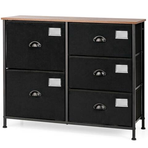 Gymax 5 Drawer Dresser Fabric Storage Tower Unit for Bedroom Hallway - See Details
