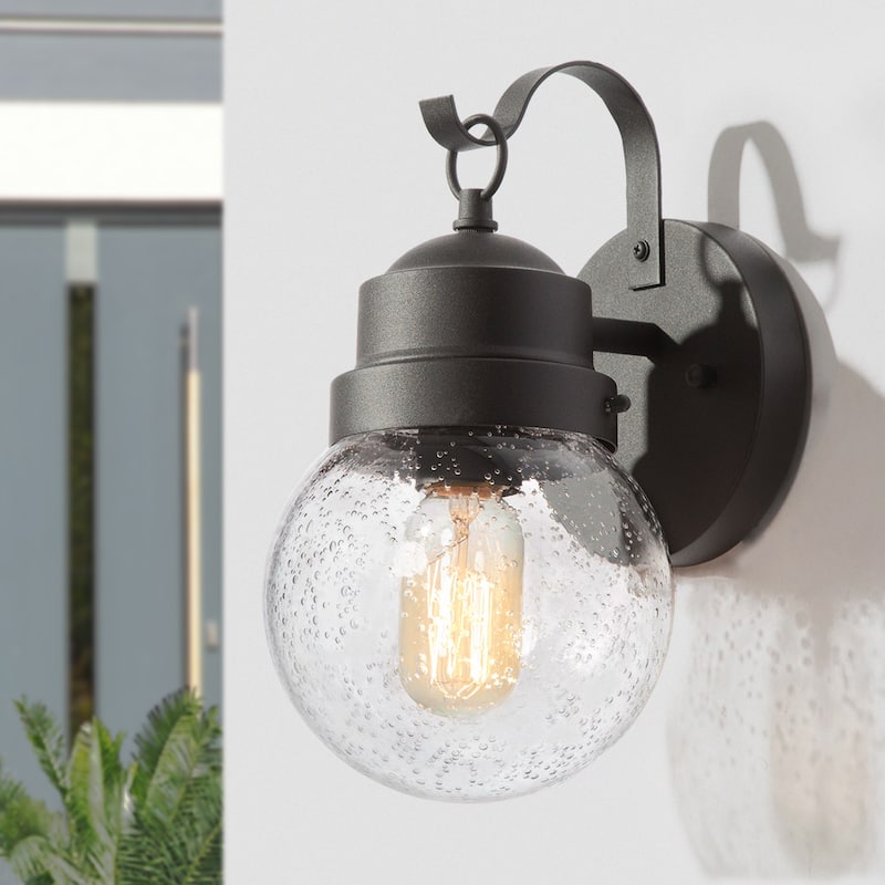 Bern 1-Light Black Outdoor Wall Sconce Glass Exterior Lantern Light - L 6"x W 7"x H 11" - L 6"x W 7"x H 11"