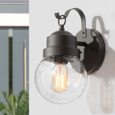 Bern 1-Light Black Outdoor Wall Sconce Glass Exterior Lantern Light - L 6"x W 7"x H 11"