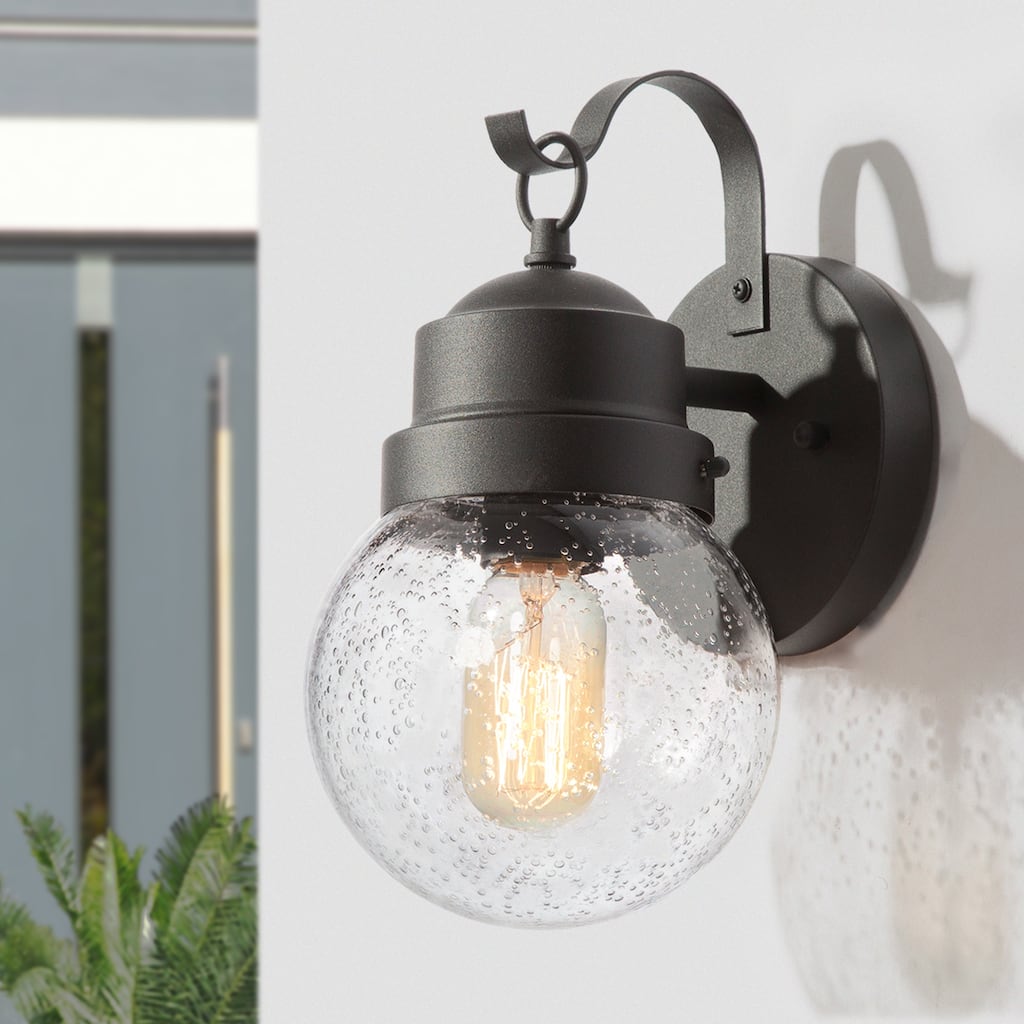 Bern 1-Light Black Outdoor Wall Sconce Glass Exterior Lantern Light - L 6"x W 7"x H 11"