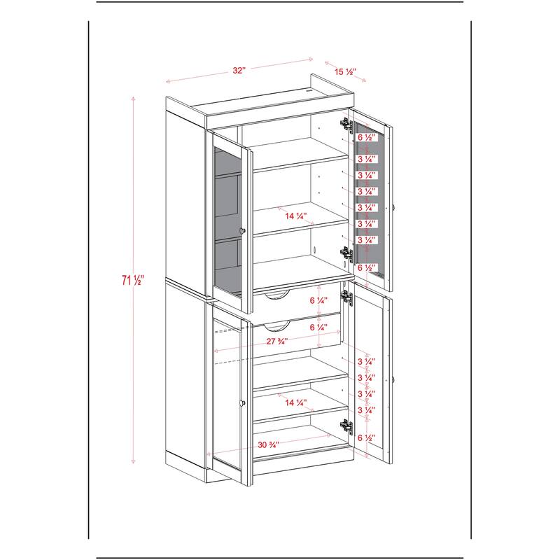 Palace Imports 100% Solid Wood 6-Shelf Bookcase with Frosted Glass and Shaker Doors and Adjustable Shelves