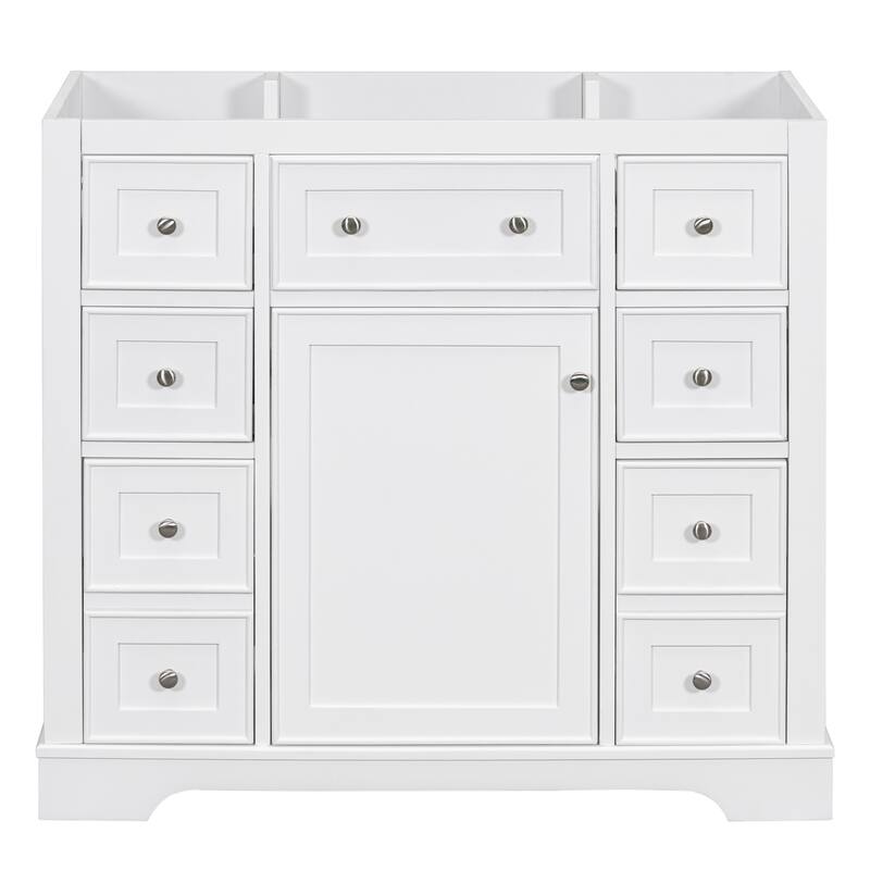 35.6" White Freestanding Bathroom Vanity with 6 Drawers, 1 Door, Adjustable Shelf, Modern Painted Finish
