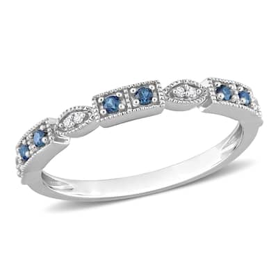 Miadora 1/8ct TGW Sapphire and Diamond Accent Semi-Eternity Ring in 10k White Gold