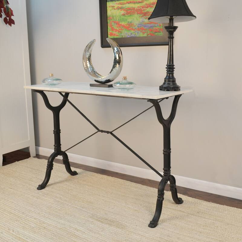 Handmade Console Table with Marble Top - 42" - White and Black