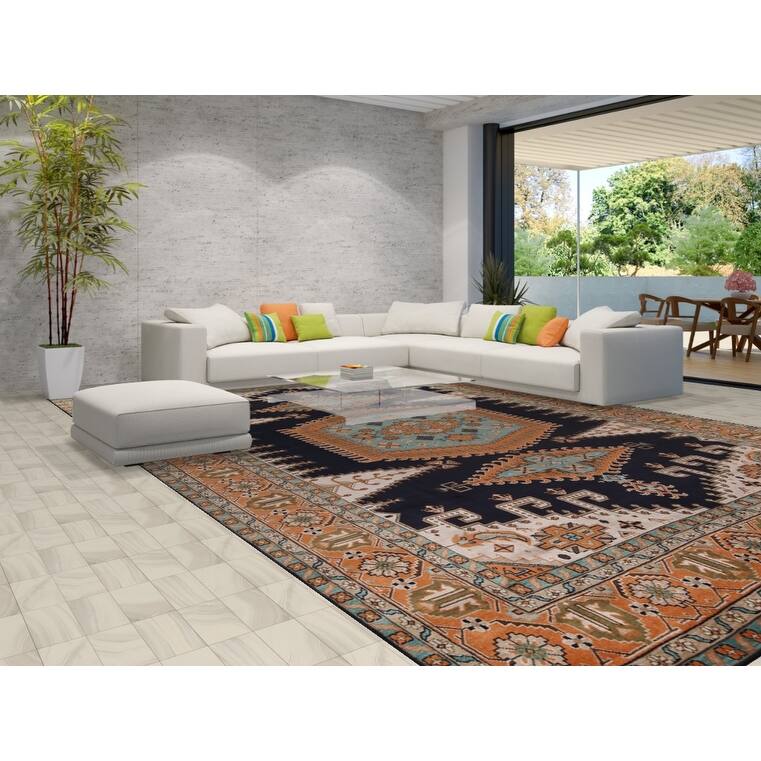 Palace Size Geometric Viss Indian Large Area Rug Handmade Wool Carpet - 11'11"x 17'8"