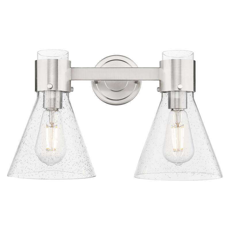 Innovations Lighting Downtown Urban - Lawton Cone - 2 Light 16" Wall-Mounted Bath Vanity Light - Satin Nickel, Seedy