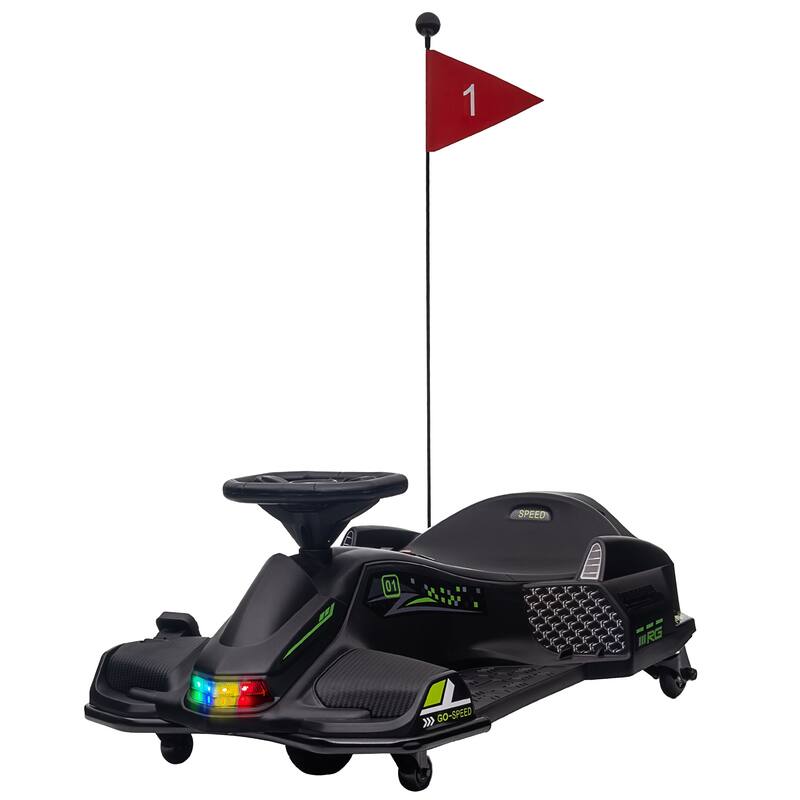 12V Electric Drift Go-Kart with Lights & Music, 5 MPH Battery-Powered Ride-On for Ages 8-12