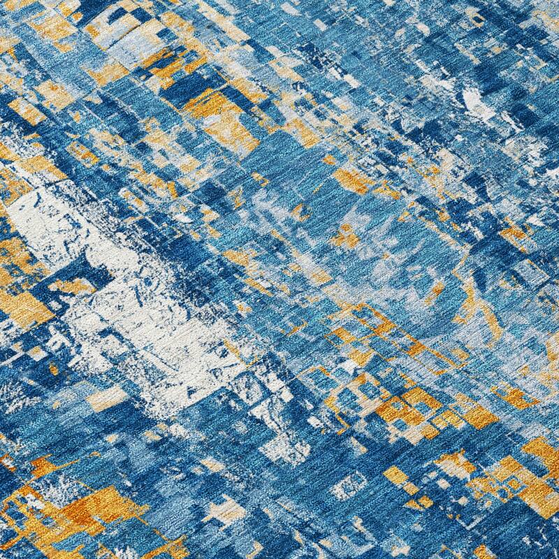 Machine Washable Indoor/ Outdoor Abstract Pixels Chantille Rug