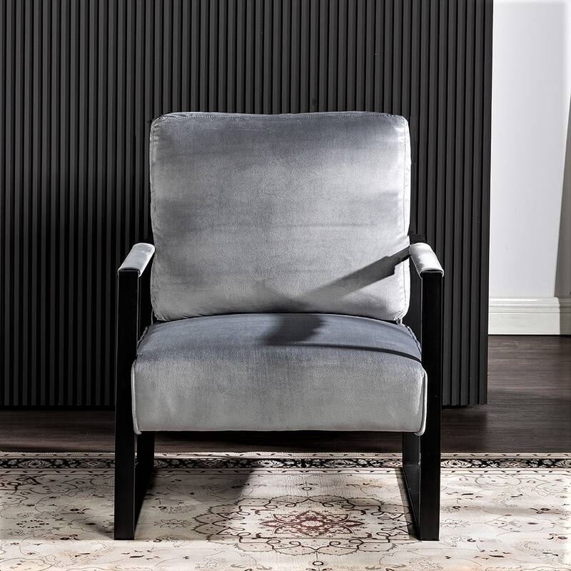 Hosam 25.4" Velvet Upholstery Metal Arms Chair - Grey