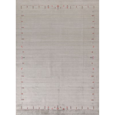 Gabbeh Indian Area Rug Handmade Beige Wool Carpet - 7'7"x 9'8"