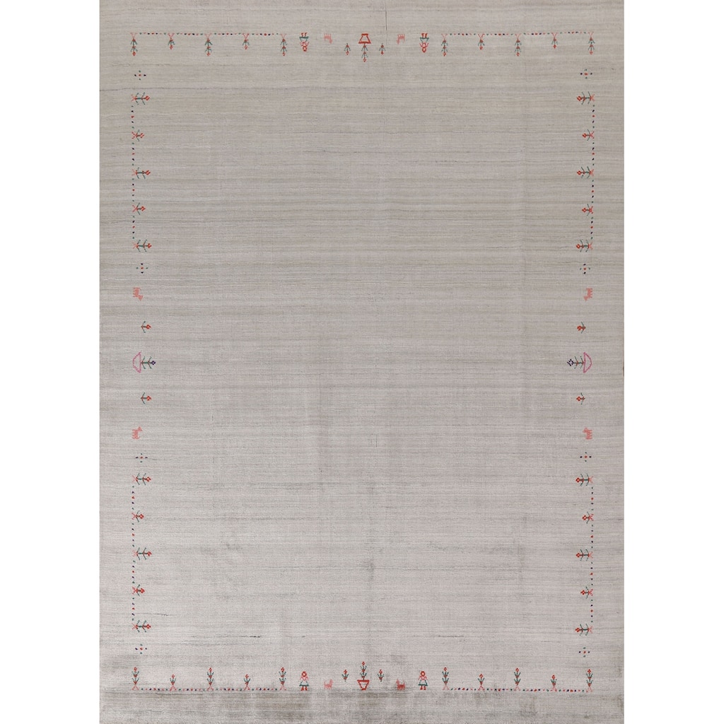 Gabbeh Indian Area Rug Handmade Beige Wool Carpet - 7'7"x 9'8"