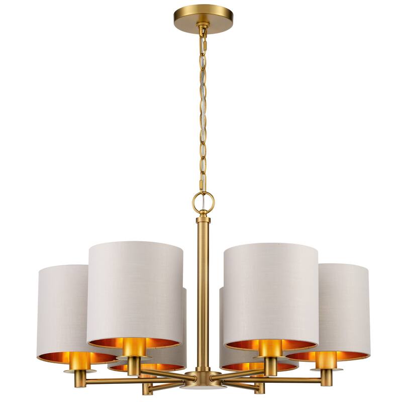 Modern Chandelier Dining Room Pendant Light Fixture Drum Fabric Shade - 6-Light