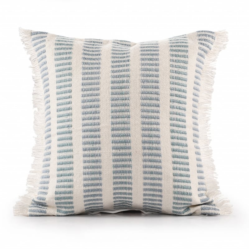 HomeRoots 20" Blue And Ivory Striped Throw Pillow