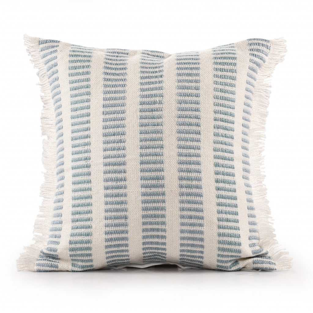 HomeRoots 20" Blue And Ivory Striped Throw Pillow