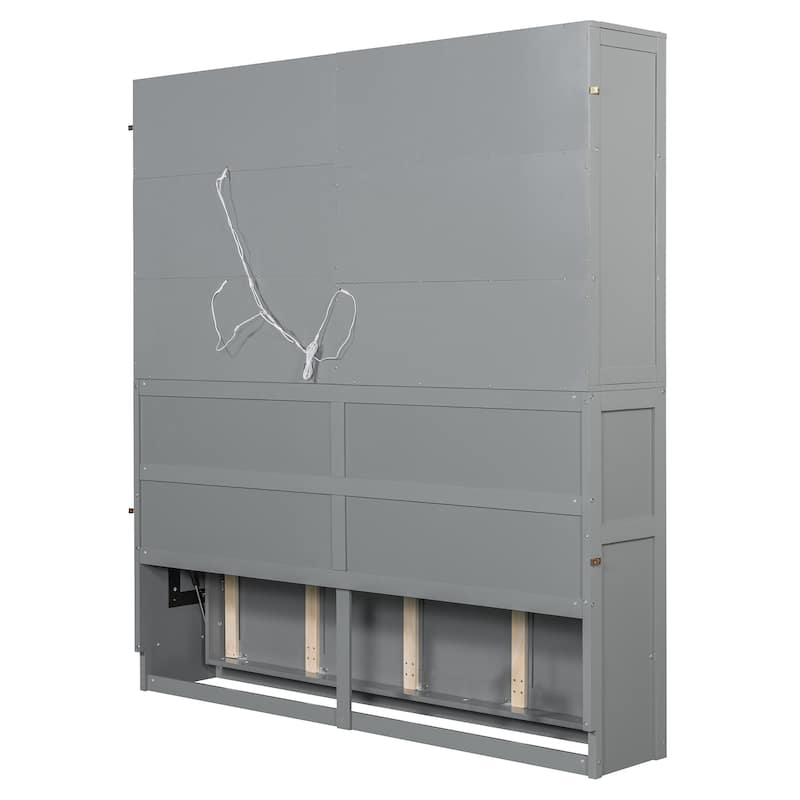 Twin Size Foldable Murphy Bed All-in-one Wall Bed Cabinet with Open Shelves, Top Cabinet, Lights, USB Port and Power Outlets