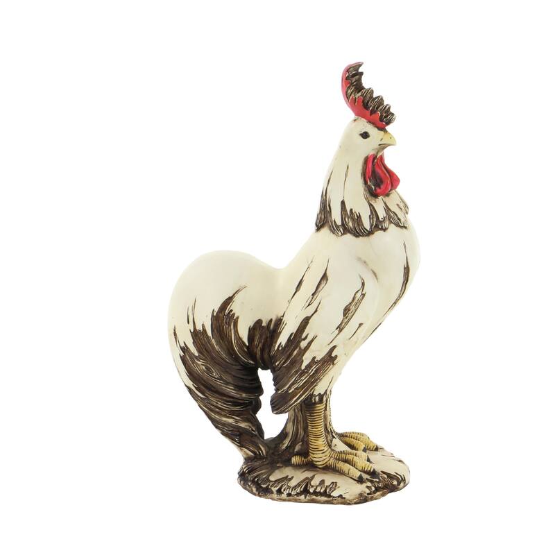 Polystone Rooster Indoor Outdoor Decorative Garden Sculpture - White - Roche River Decor