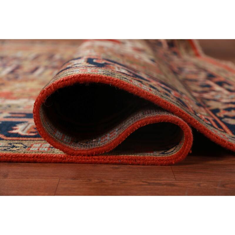 Geometric Heriz Serapi Indian Rug Hand-Knotted Oriental Wool Carpet - 8'11" x 11'11"