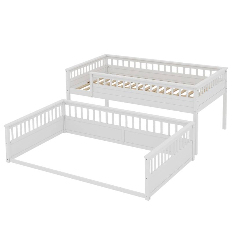 Full XL over Queen Bunk Bed with Ladder and Guardrails, White